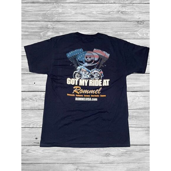 Motorcycle Dealership America Patriotic T Shirt Rommel USA Men’s Size L Black - Picture 1 of 6